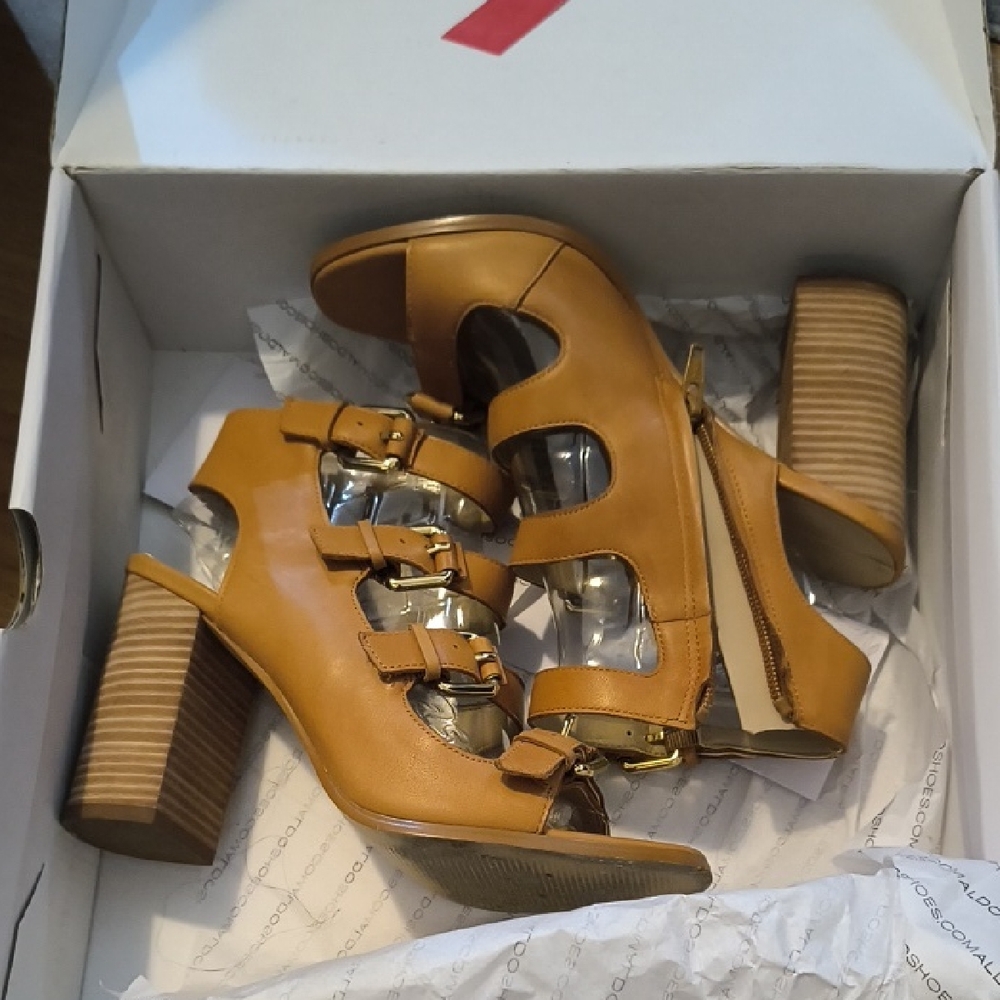 Aldo | Camel Buckle Block Heels (Comes In Original Box)